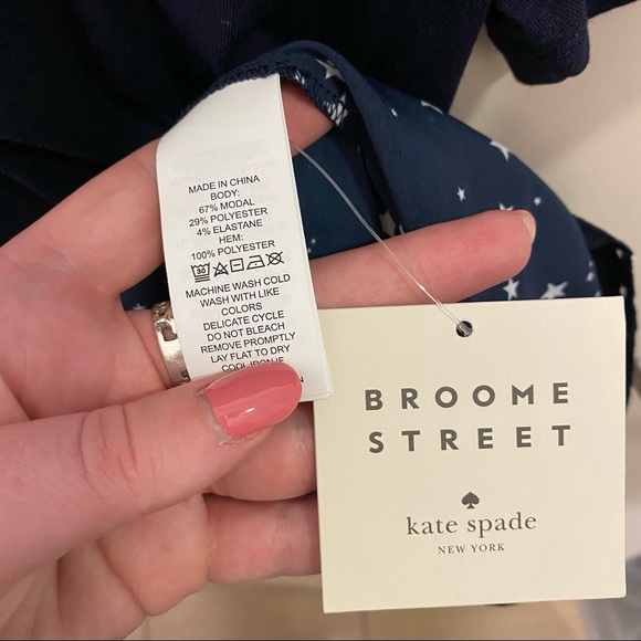 EB5261 KATE SPADE | Broome Street Star Print Ruffle Hem Navy Tee Shirt Casual - Picture 4 of 5